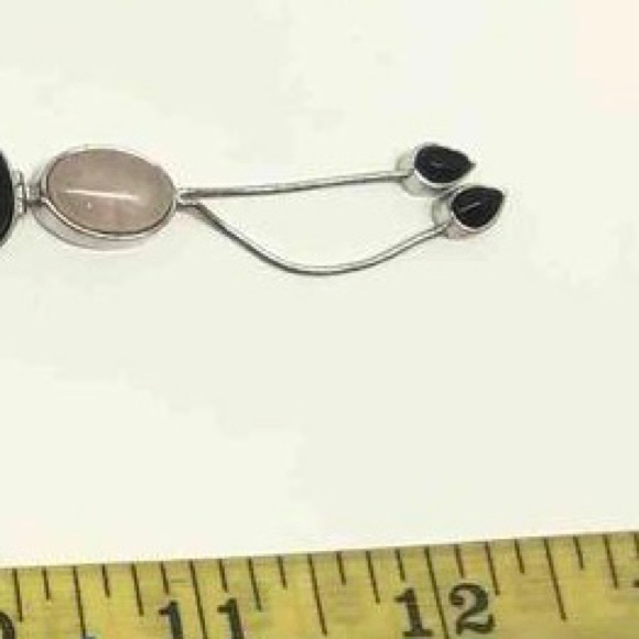 Sterling Onyx & Quartz Lariat Necklace 18"Necklace - Picture 15 of 15